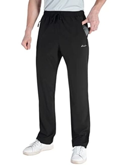 clothin Men's Lightweight Elastic Waist Pants Drawstring Athletic Sweatpants with Zipper Pockets for Hiking Casual Travel