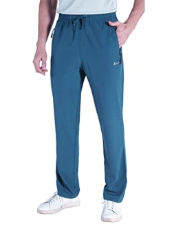 clothin Men's Lightweight Elastic Waist Pants Drawstring Athletic Sweatpants with Zipper Pockets for Hiking Casual Travel