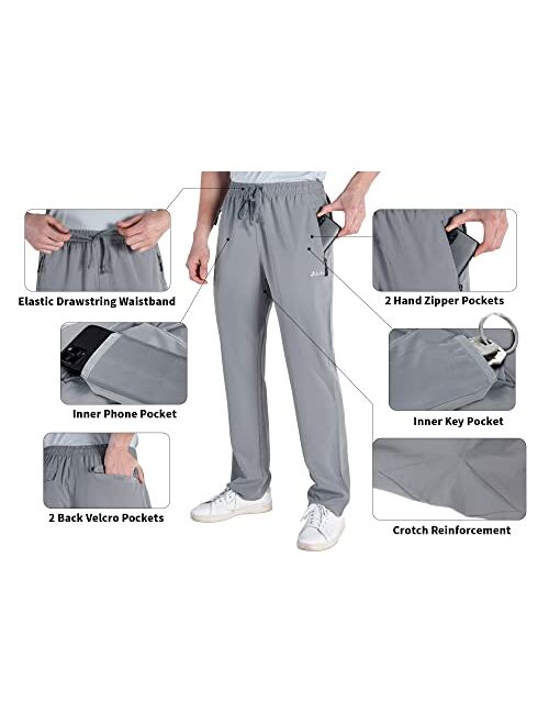 clothin Men's Lightweight Elastic Waist Pants Drawstring Athletic Sweatpants with Zipper Pockets for Hiking Casual Travel