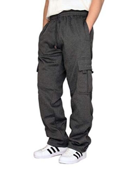 URBANJ Men's Fleece Cargo Sweatpants Heavyweight Size S-5XL