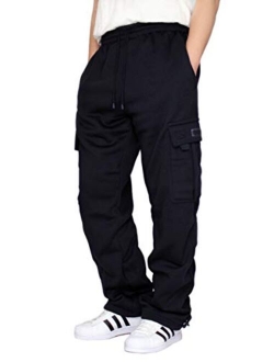 URBANJ Men's Fleece Cargo Sweatpants Heavyweight Size S-5XL