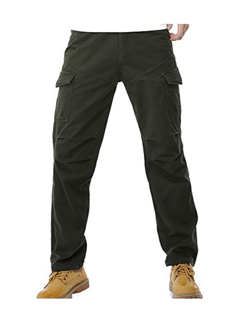 DONGD Winter Mens Cargo Pants Fleece Lined Work Pant