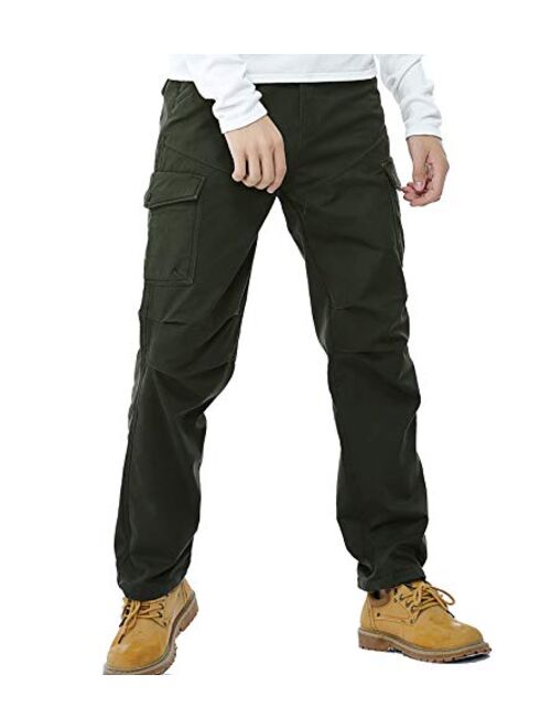 DONGD Winter Mens Cargo Pants Fleece Lined Work Pant