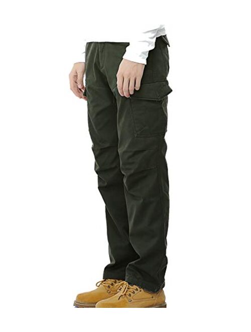 DONGD Winter Mens Cargo Pants Fleece Lined Work Pant