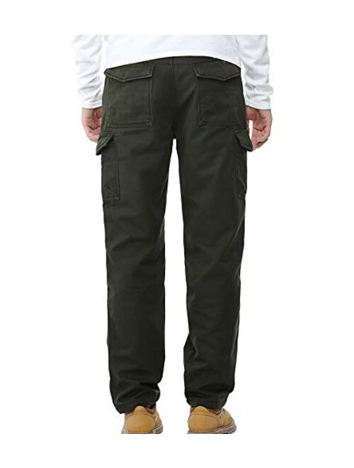 DONGD Winter Mens Cargo Pants Fleece Lined Work Pant