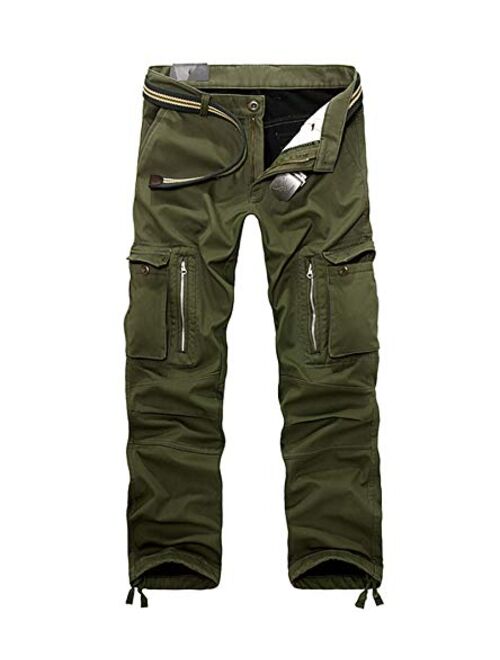 DONGD Winter Mens Cargo Pants Fleece Lined Work Pant