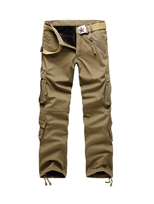 DONGD Winter Mens Cargo Pants Fleece Lined Work Pant