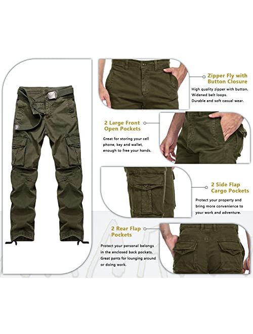 AKARMY Men's Casual Relaxed Fit Cargo Pants, Outdoor Hiking Pants Cotton Twill Combat Pants