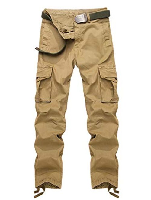 AKARMY Men's Casual Relaxed Fit Cargo Pants, Outdoor Hiking Pants Cotton Twill Combat Pants