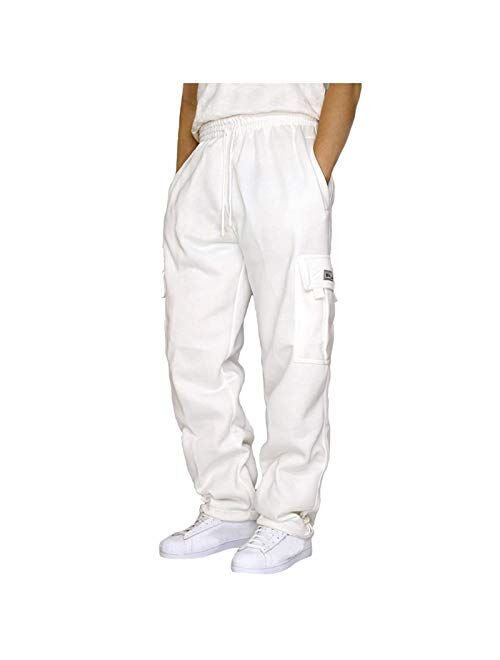 Wakeu Sweatpants for Men Pants Casual Rope Loosening Heavyweight Fit Cargo for Men Loose Sports Trousers Pants with Pockets