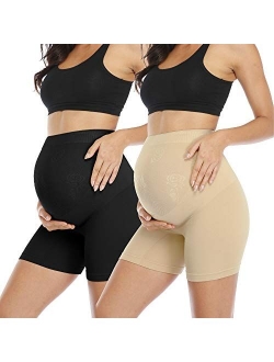 POSHGLAM Women's Maternity Shapewear Seamless Pregnancy Underwear Belly Support High Waist Mid-Thigh Panties Shorts