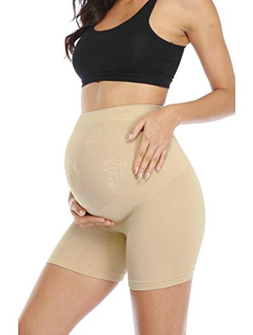 POSHGLAM Women's Maternity Shapewear Seamless Pregnancy Underwear Belly Support High Waist Mid-Thigh Panties Shorts