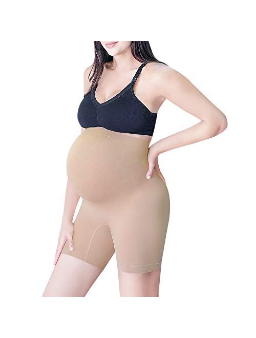 Diravo Womens Seamless Maternity Shapewear High Waist Mid-Thigh Pettipant Pregnancy Underwear for Belly Support