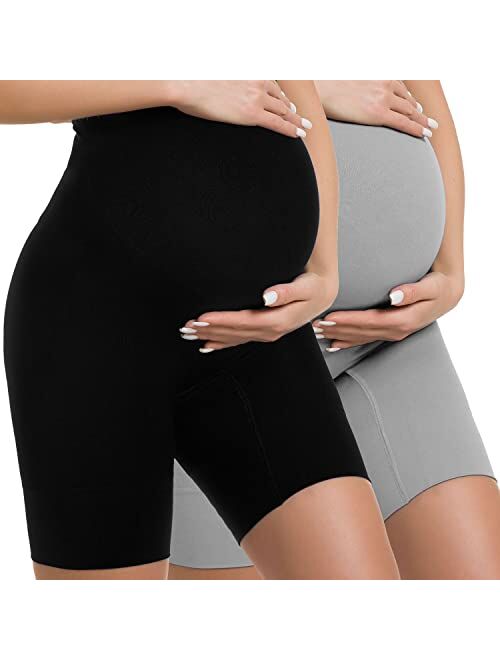 R Ruxia Women's Maternity Shapewear Seamless Pregnancy Underwear for Dress High Waist Over Belly Bump Support Mid-Thigh Panties