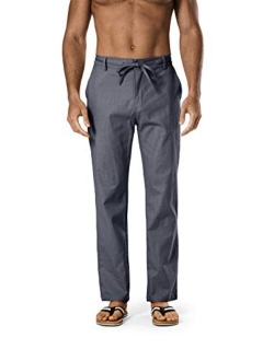 DELCARINO Men's Drawstring Linen Pant Elastic Waist Relaxed-Fit Casual Beach Trousers