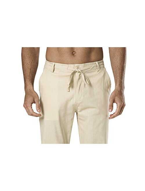 DELCARINO Men's Drawstring Linen Pant Elastic Waist Relaxed-Fit Casual Beach Trousers