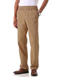 Soojun Men's Cotton Relaxed Fit Full Elastic Waist Twill Pants