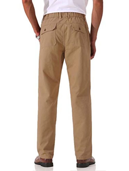 Soojun Men's Cotton Relaxed Fit Full Elastic Waist Twill Pants