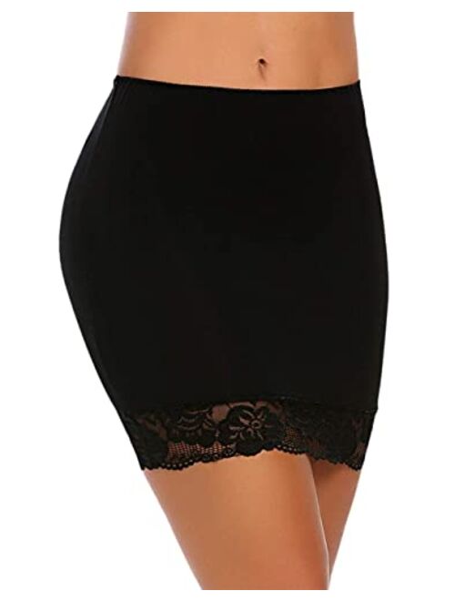 ADOME Women's Adjustable Waist Half Slip Short Underskirt Lace Hem Lingerie