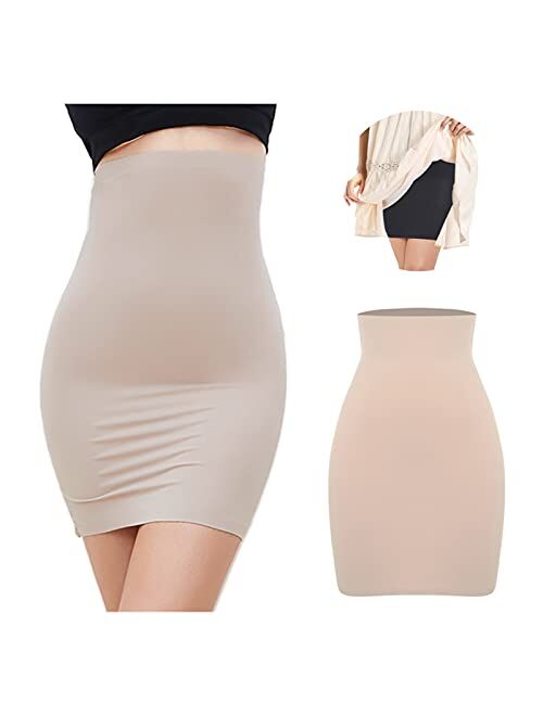 Lanren High Waist Tummy Control Slips Woman Seamless Slimming Half Slip Underwear Shapewear Body Shaper Underdress Petticoat Shapers (Color : Beige, Size : Large)