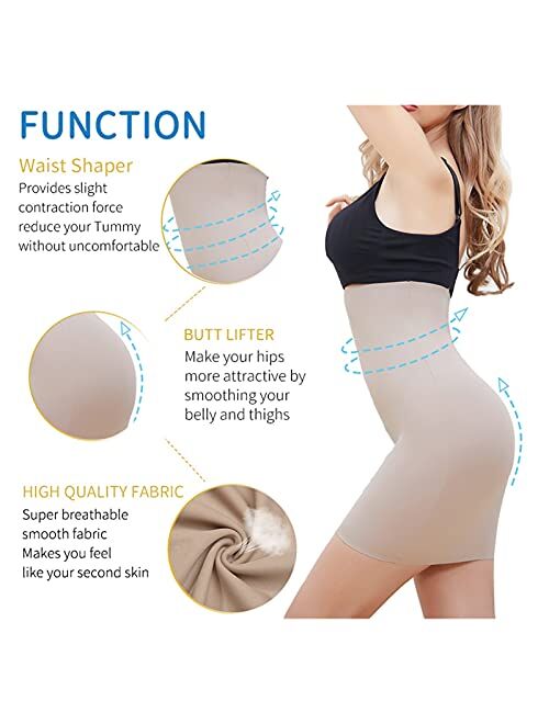 Lanren High Waist Tummy Control Slips Woman Seamless Slimming Half Slip Underwear Shapewear Body Shaper Underdress Petticoat Shapers (Color : Beige, Size : Large)