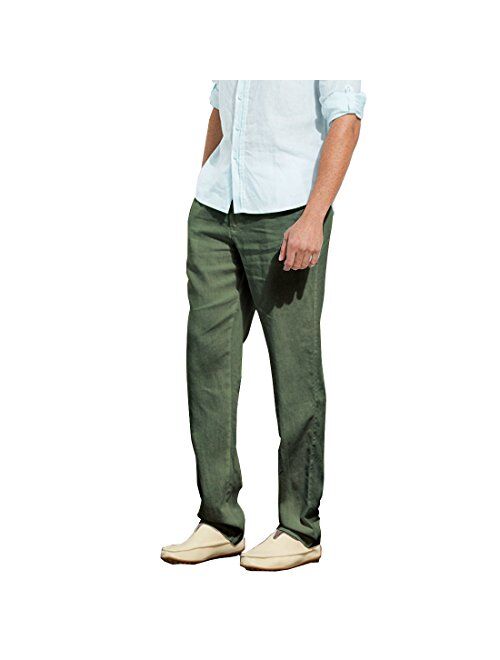 LOCALMODE Men's Casual Lightweight Linen Trousers Drawstring Elastic Waist Summer Beach Pants