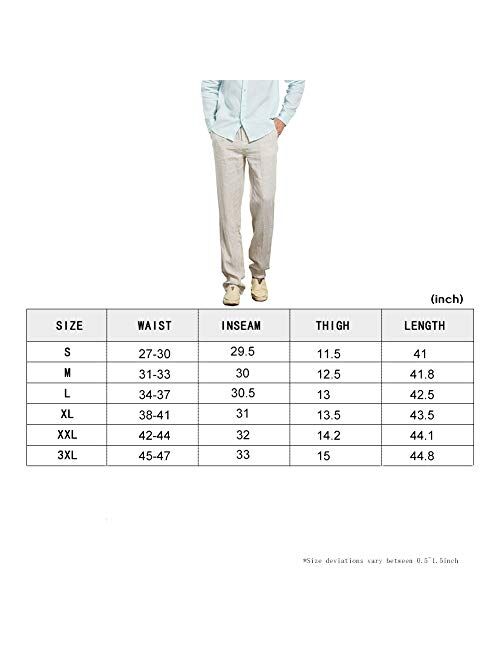 LOCALMODE Men's Casual Lightweight Linen Trousers Drawstring Elastic Waist Summer Beach Pants