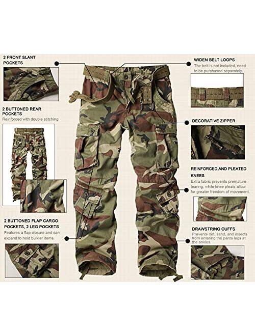 KOCTHOMY Men's Cargo Pants, Camo Tactical Military Army Ripstop Cotton Casual Work Pants with Mulit Pocket