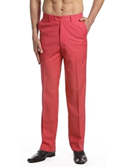 CONCITOR Men's Dress Pants Trousers Flat Front Slacks Solid BURGUNDY, PINK Color