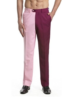 CONCITOR Men's Dress Pants Trousers Flat Front Slacks Solid BURGUNDY, PINK Color