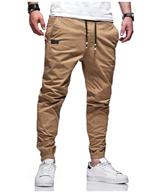 BIBONG Men Joggers Chino Cargo Pants Hiking Outdoor Recreation Pants Twill Fitness Track Jogging Pants Casual Cotton Pants