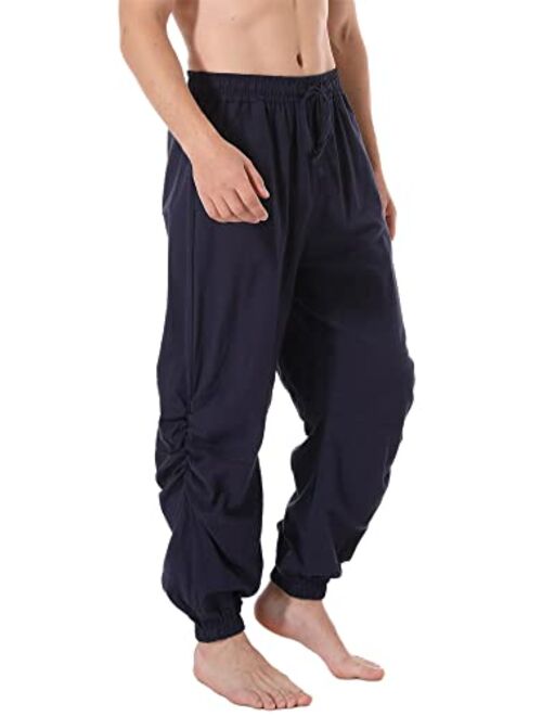 perdontoo Mens Cotton Linen Drawstring Pants Elastic Waist Casual Jogger Yoga Pants