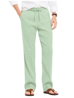 Men's Linen Casual Pants Elastic Waist Drawstring Beach Yoga Trousers