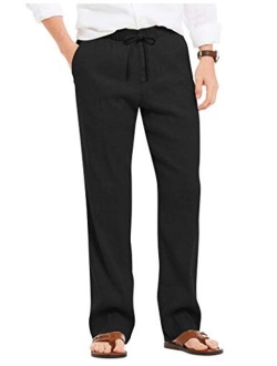 Men's Linen Casual Pants Elastic Waist Drawstring Beach Yoga Trousers