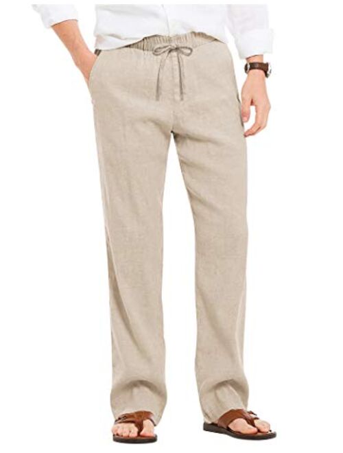 COOFANDY Men's Linen Casual Pants Elastic Waist Drawstring Beach Yoga Trousers