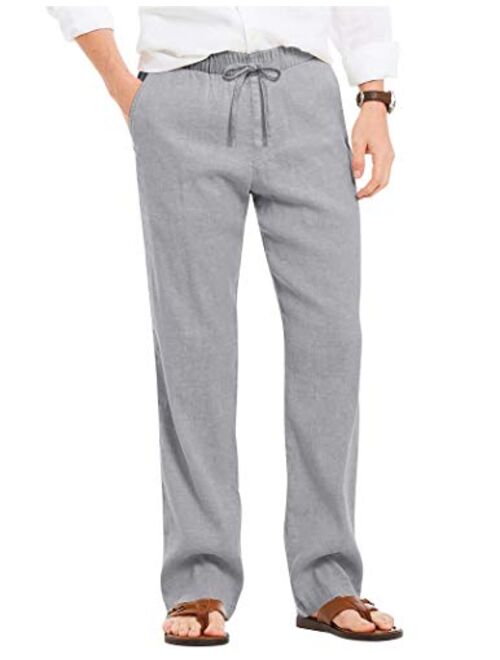 COOFANDY Men's Linen Casual Pants Elastic Waist Drawstring Beach Yoga Trousers