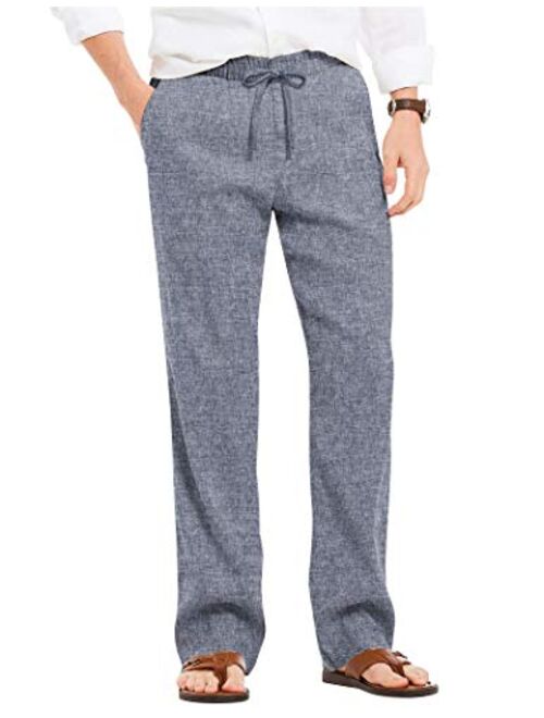 COOFANDY Men's Linen Casual Pants Elastic Waist Drawstring Beach Yoga Trousers