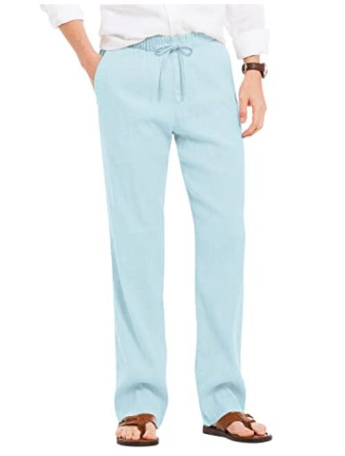 COOFANDY Men's Linen Casual Pants Elastic Waist Drawstring Beach Yoga Trousers