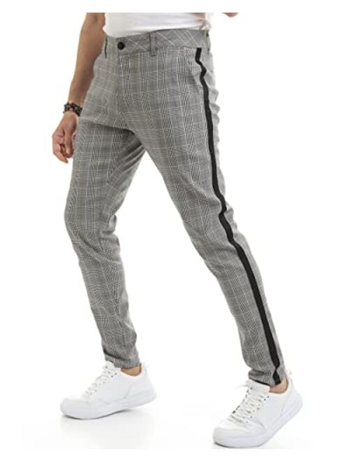 Wetta Plaid Pants for Men - Skinny Chinos Pants Men Stretchy Mens Fashion Plaid Pants