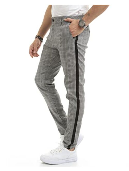 Wetta Plaid Pants for Men - Skinny Chinos Pants Men Stretchy Mens Fashion Plaid Pants