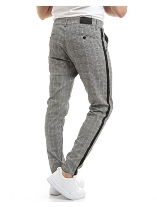 Wetta Plaid Pants for Men - Skinny Chinos Pants Men Stretchy Mens Fashion Plaid Pants