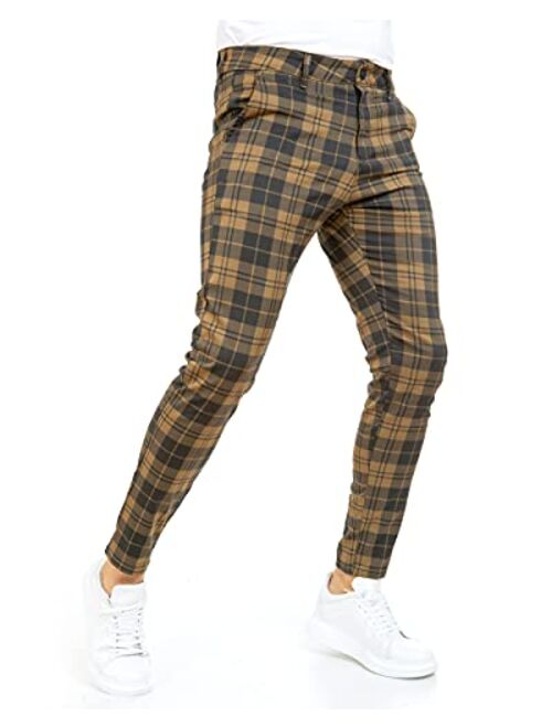 Wetta Plaid Pants for Men - Skinny Chinos Pants Men Stretchy Mens Fashion Plaid Pants