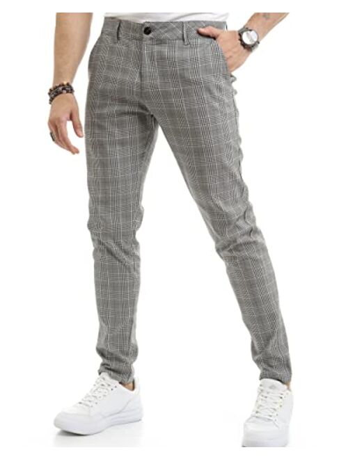 Wetta Plaid Pants for Men - Skinny Chinos Pants Men Stretchy Mens Fashion Plaid Pants