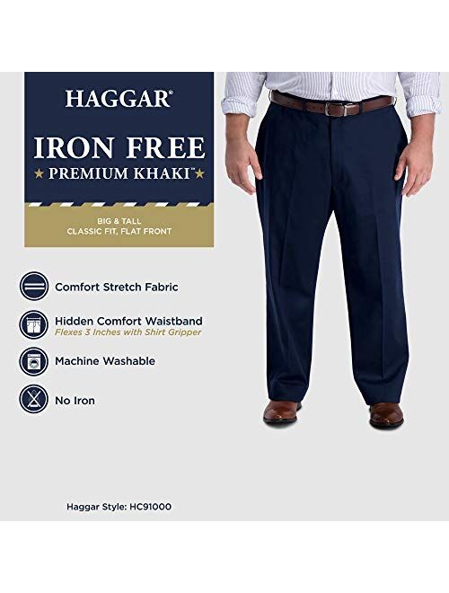 Haggar Men's B&T Iron Free Premium Khaki Classic Fit Flat Front Expandable Waist Pant