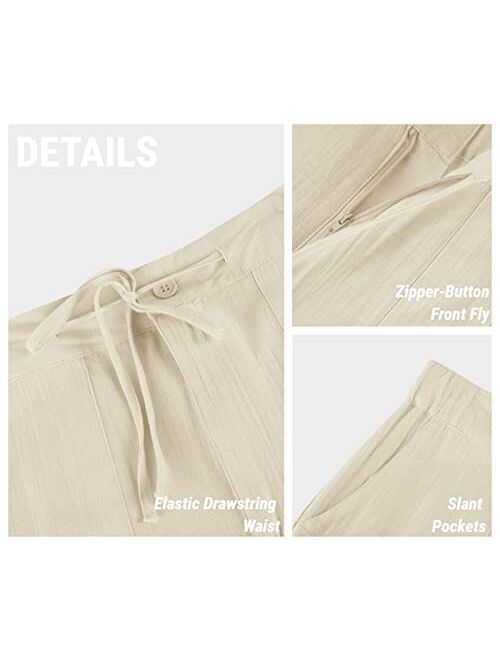 PASLTER Mens Casual Linen Pants Loose Fit Straight-Legs Elastic Drawstring Waist Summer Beach Yoga Long Pants