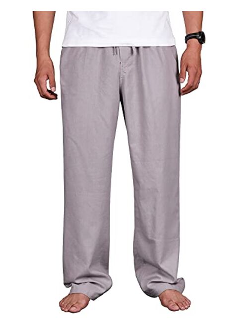 Lisskolo Men's Drawstring Loose Linen Beach Pants Lightweight Elastic Waist Yoga Lounge Cotton Trousers Pajamas