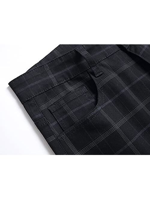 GUNLIRE Men's Chino Pants Skinny Fit Plaid Flat-Front Stretch Slim Stylish Casual Business Dress Pants