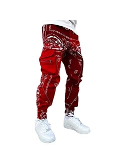 AXYRXWR Hippie Boho Baggy Trousers Mens Loose Sweatpants Popular Streetwear,Paisley Printed Hip Hop Harem Pants for Men