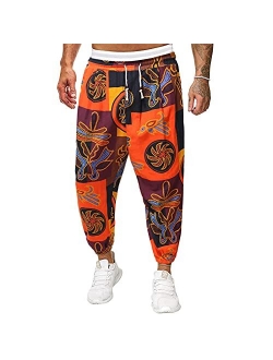 AXYRXWR Hippie Boho Baggy Trousers Mens Loose Sweatpants Popular Streetwear,Paisley Printed Hip Hop Harem Pants for Men