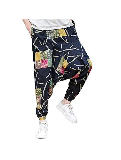 AXYRXWR Hippie Boho Baggy Trousers Mens Loose Sweatpants Popular Streetwear,Paisley Printed Hip Hop Harem Pants for Men